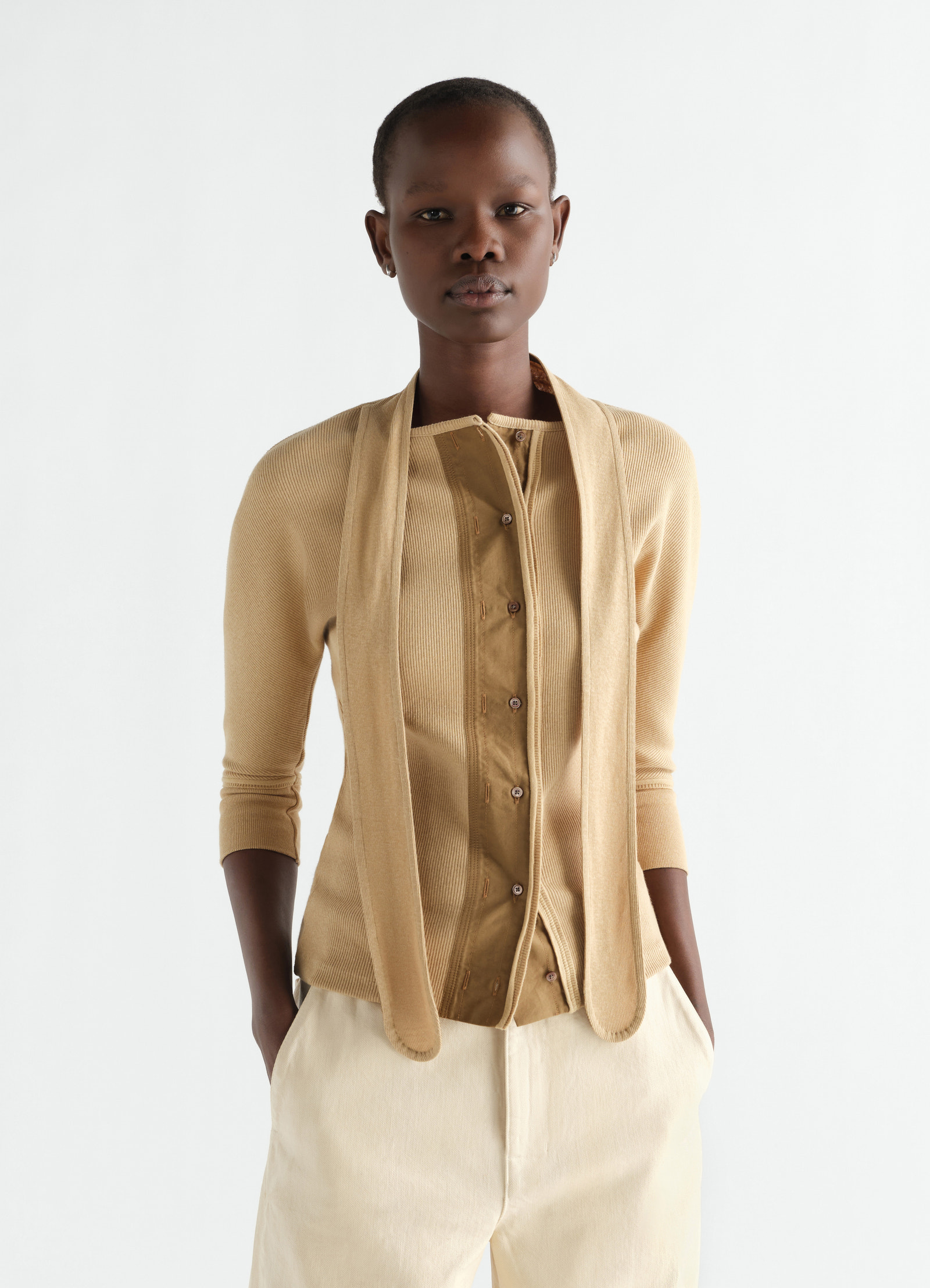 Ascot t-shirt in linen and cotton ribbed jersey