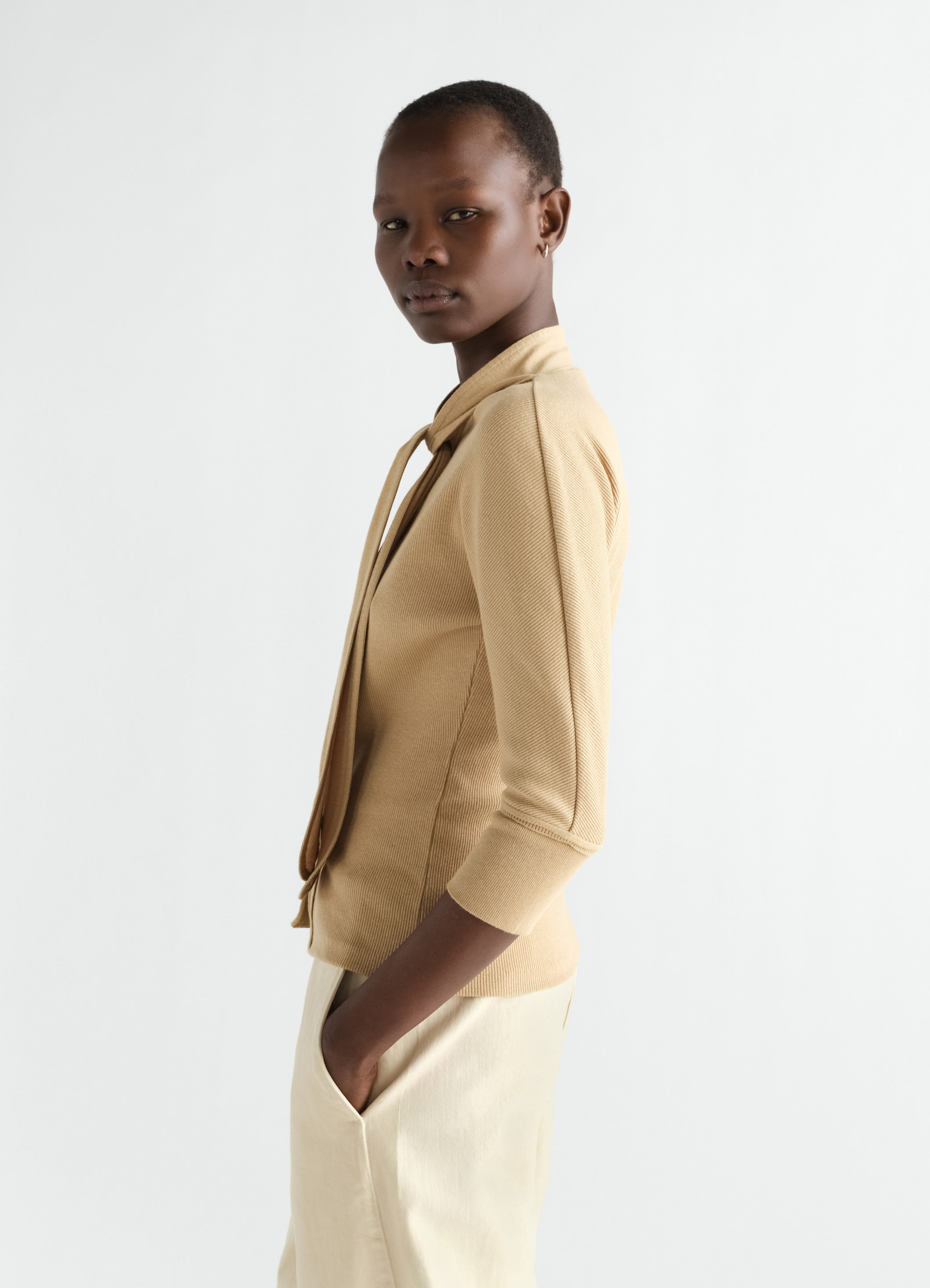 Ascot t-shirt in linen and cotton ribbed jersey