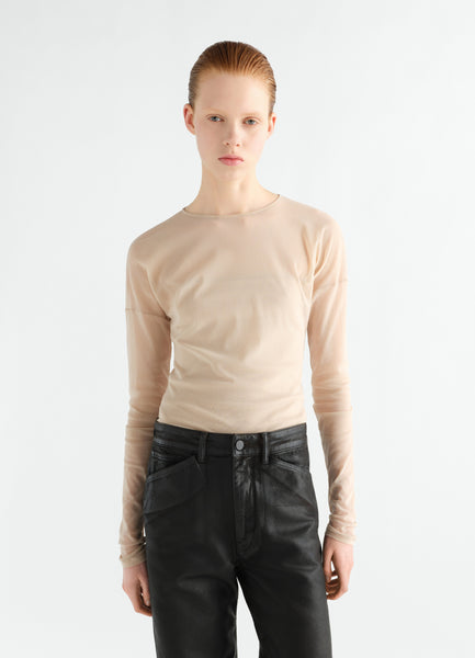 LONG-SLEEVE BALLERINA-STYLE TOP IN MESH JERSEY - Powder - Mesh