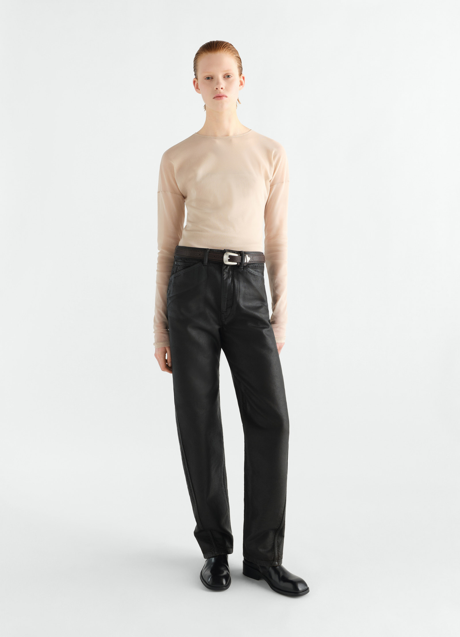Long-sleeve ballerina-style top in mesh jersey