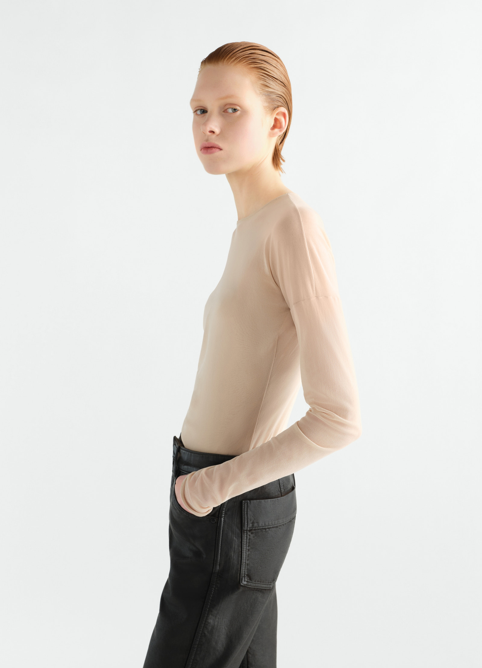 Long-sleeve ballerina-style top in mesh jersey