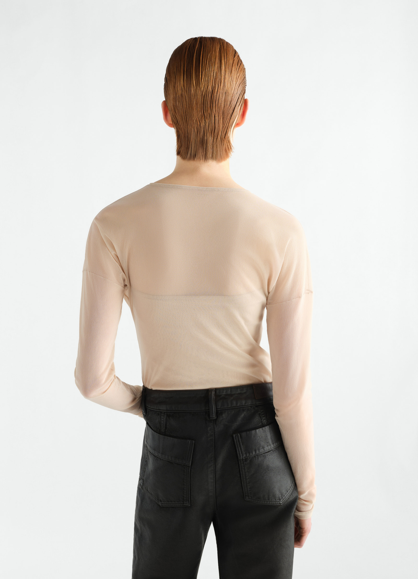 Long-sleeve ballerina-style top in mesh jersey