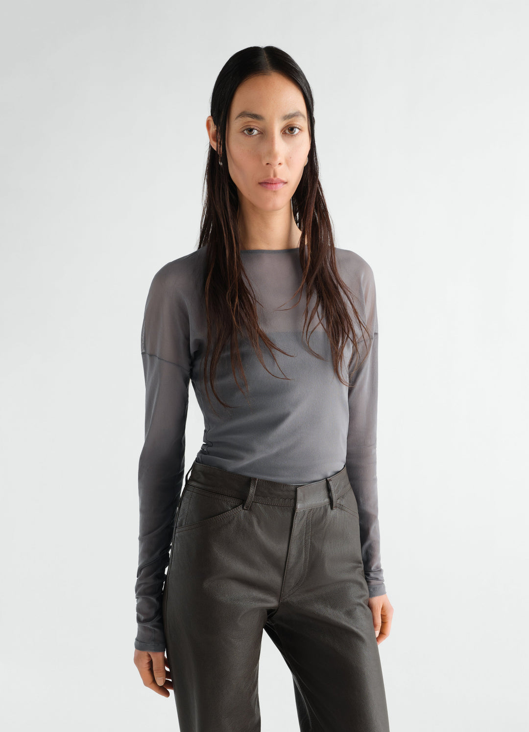 LONG-SLEEVE BALLERINA-STYLE TOP IN MESH JERSEY