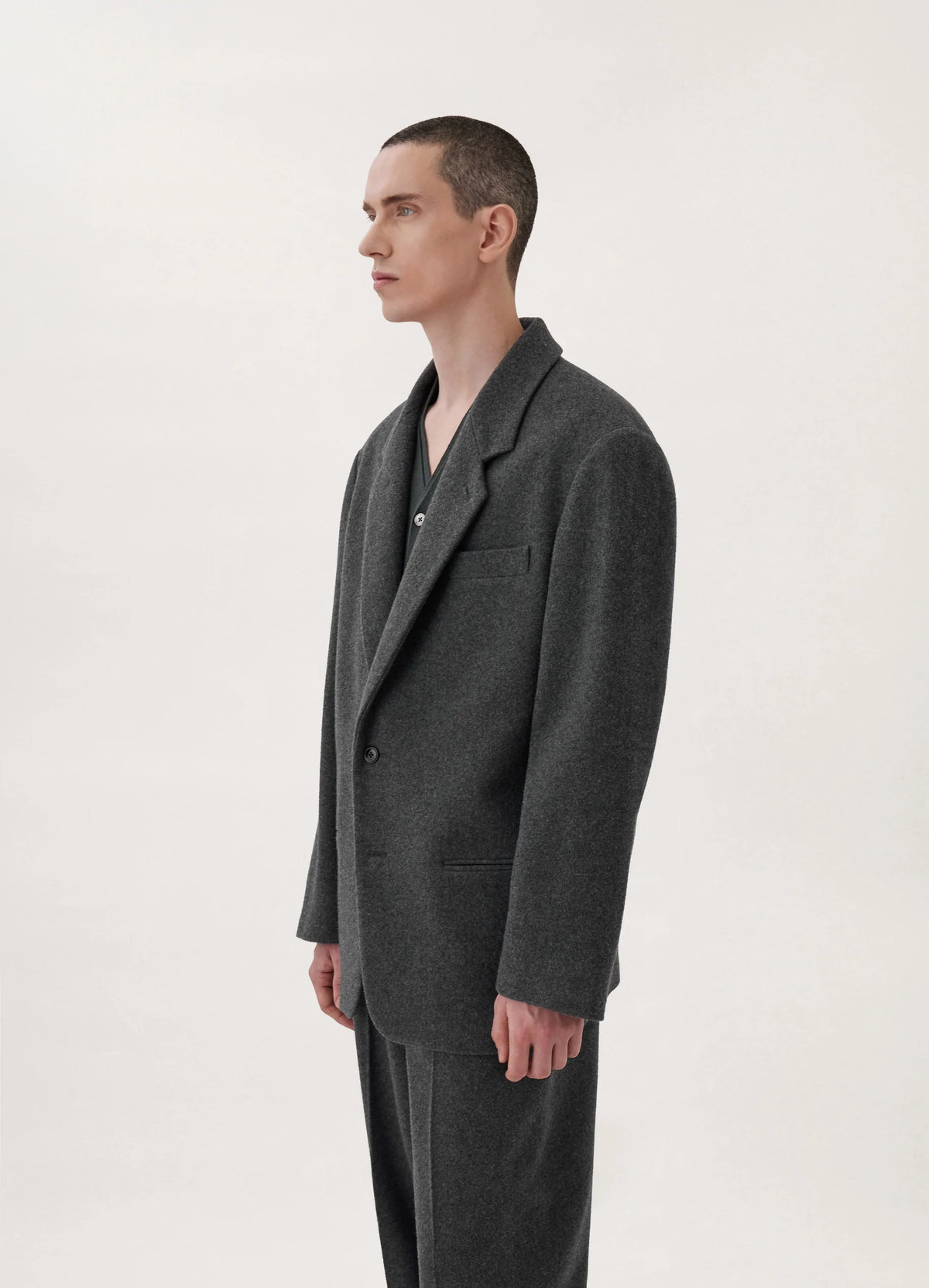 ボクシー シングルブレスト ジャケット - Grey Chine - 柔らかい ボクシー シングルブレスト ジャケット - Grey Chine - 柔らかい
