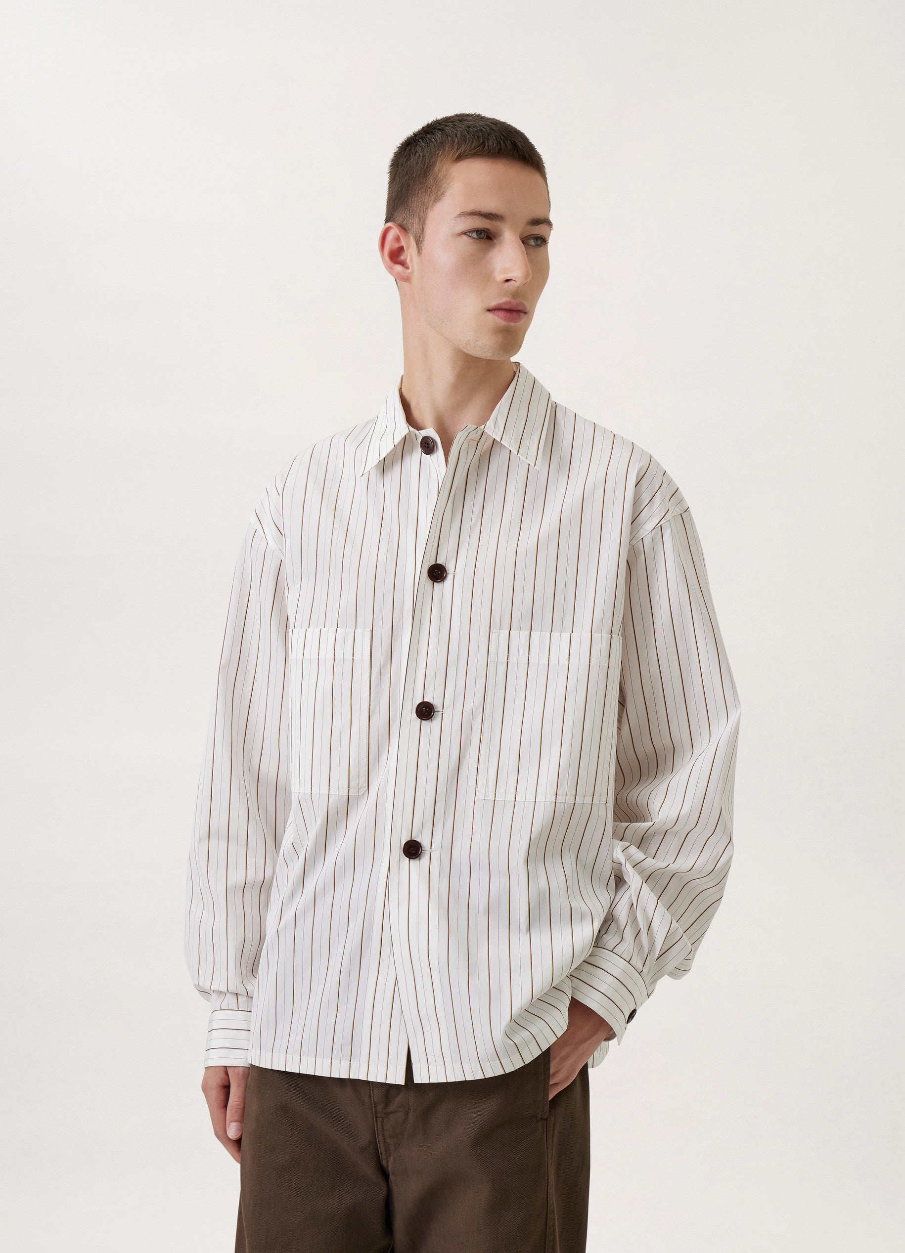 パジャマシャツ - White / Brown / Beige - Fine Striped Shirt